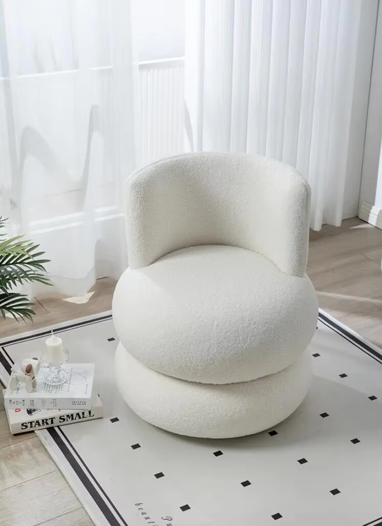 Nordic Modern Boucle Fabric Sofa Chair French Cream Single Casual Dressing Chair Italian Medieval Shoe Changing Stool