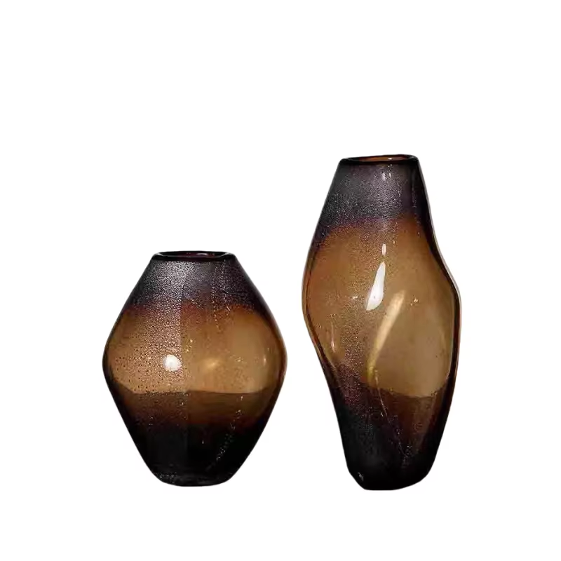 Brown Glass Vase Transparent Irregular Shape Flower Vase Flower Arrangement Accessories Terrarium Home Decoration Accessories