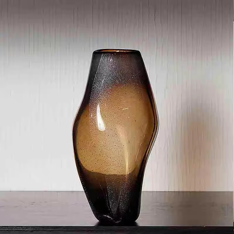 Brown Glass Vase Transparent Irregular Shape Flower Vase Flower Arrangement Accessories Terrarium Home Decoration Accessories