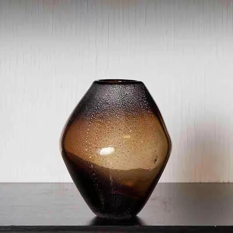 Brown Glass Vase Transparent Irregular Shape Flower Vase Flower Arrangement Accessories Terrarium Home Decoration Accessories