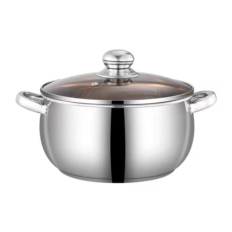 Stainless Steel Casserole Apple Shape Big Capacity Tempered Glass Lid Induction Available Cookware Kitchenware