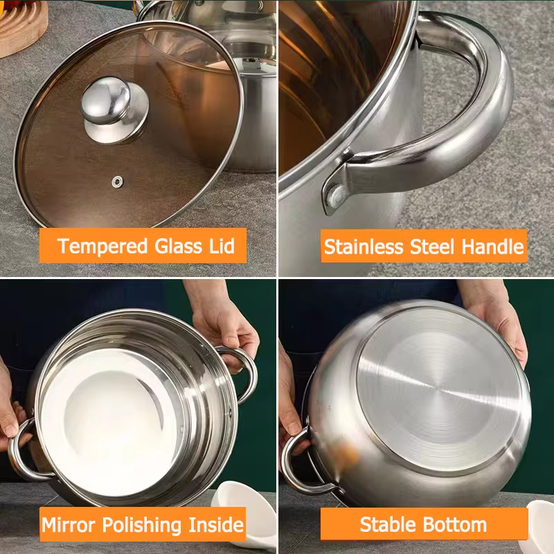 Stainless Steel Casserole Apple Shape Big Capacity Tempered Glass Lid Induction Available Cookware Kitchenware