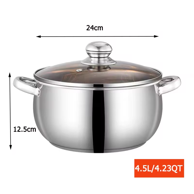 Stainless Steel Casserole Apple Shape Big Capacity Tempered Glass Lid Induction Available Cookware Kitchenware