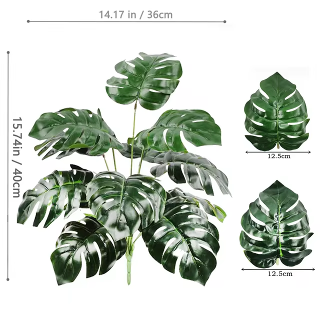 Artificial Monstera Plants Fake Palm Tree Plastic Turtle Leaves Green Tall Plants For Home Garden Room Decor