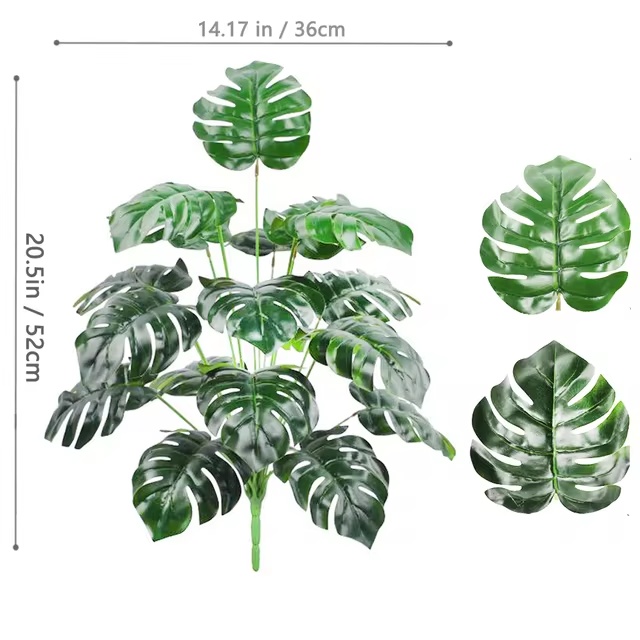 Artificial Monstera Plants Fake Palm Tree Plastic Turtle Leaves Green Tall Plants For Home Garden Room Decor