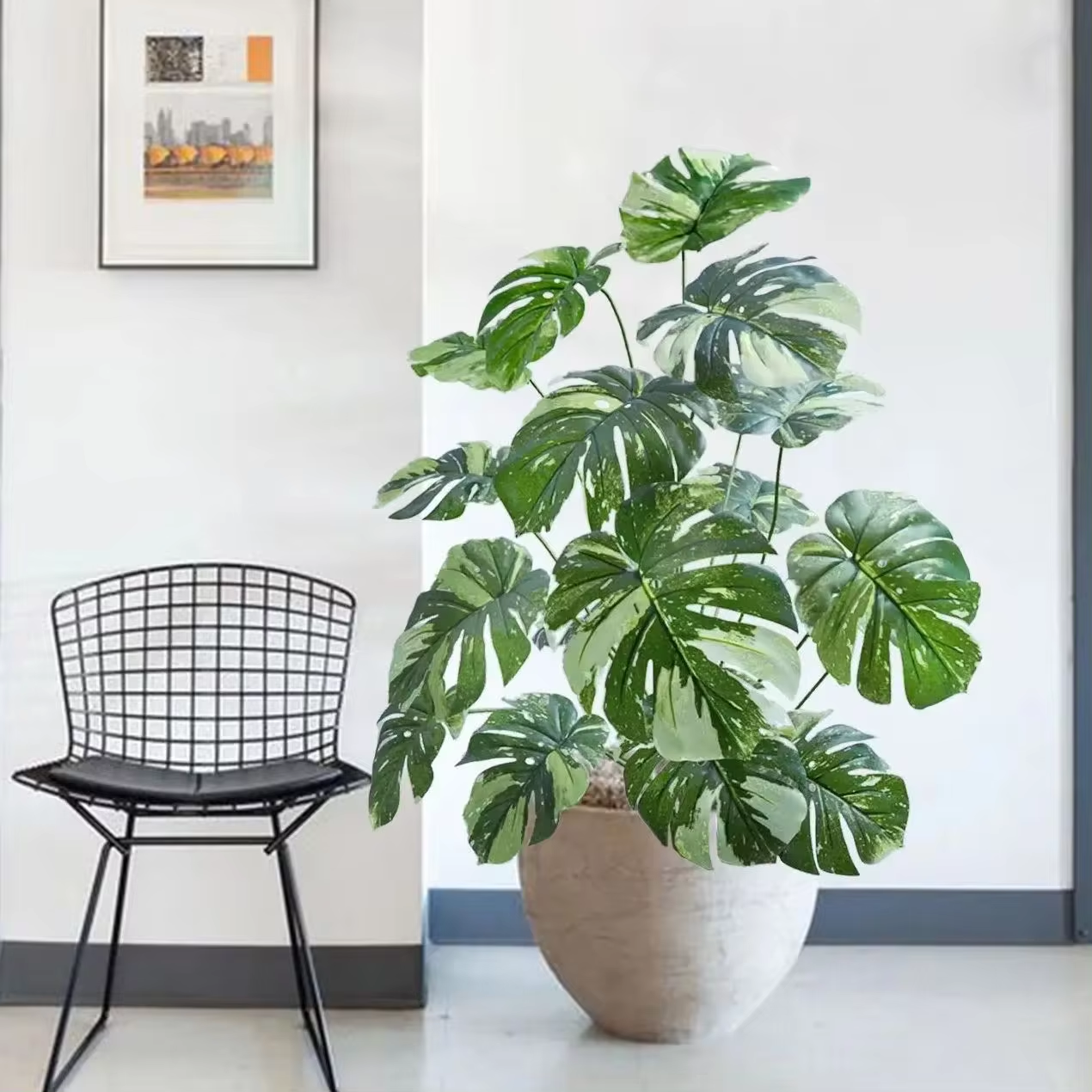 Artificial Monstera Plants Fake Palm Tree Plastic Turtle Leaves Green Tall Plants For Home Garden Room Decor