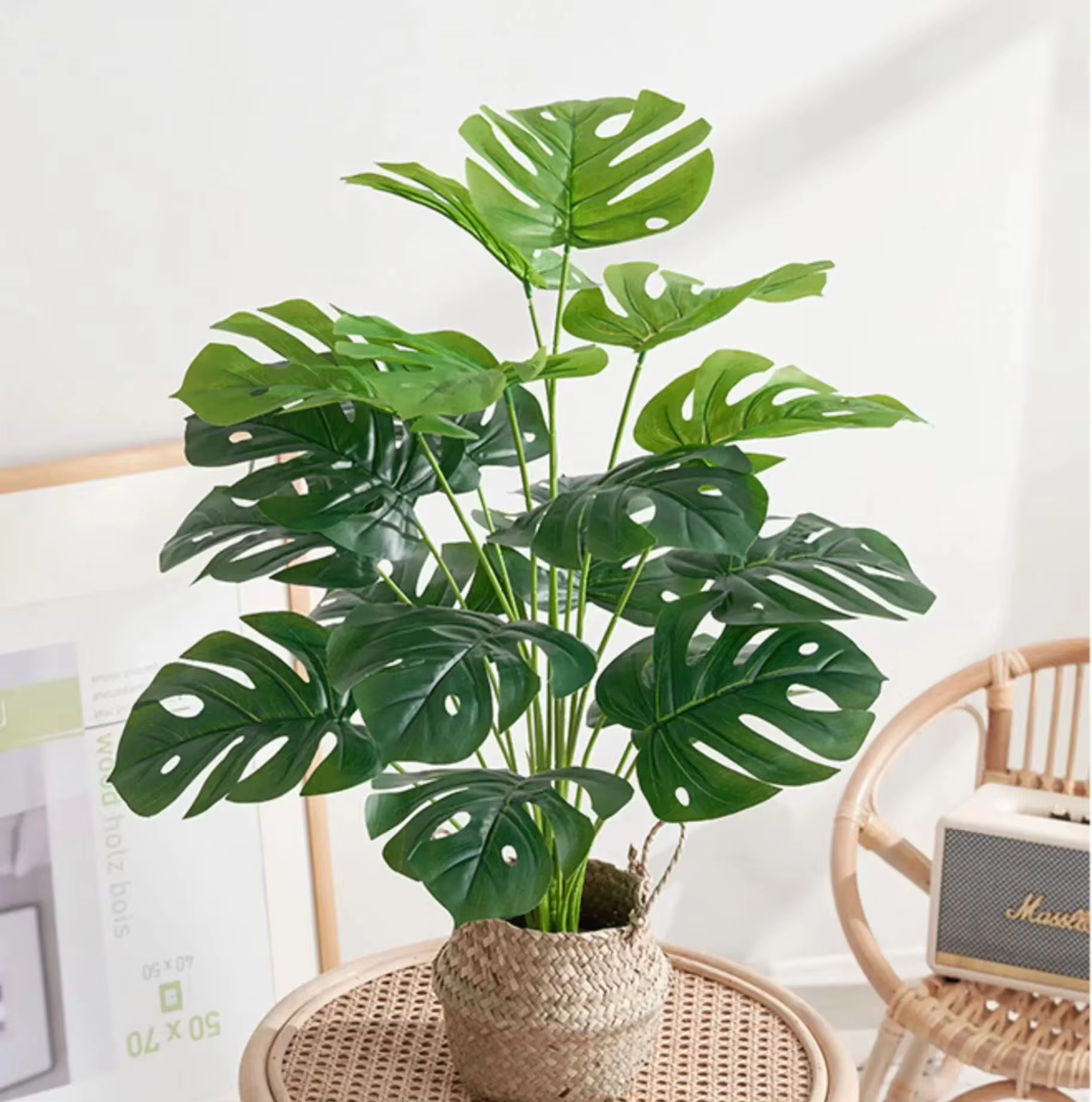 Artificial Monstera Plants Fake Palm Tree Plastic Turtle Leaves Green Tall Plants For Home Garden Room Decor