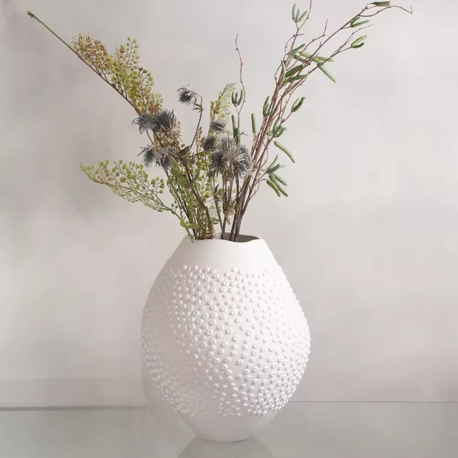 Merlin Living 3D ceramic flower vase matte round spherical little raindrop shape fancy creative art home decor for nordic vase