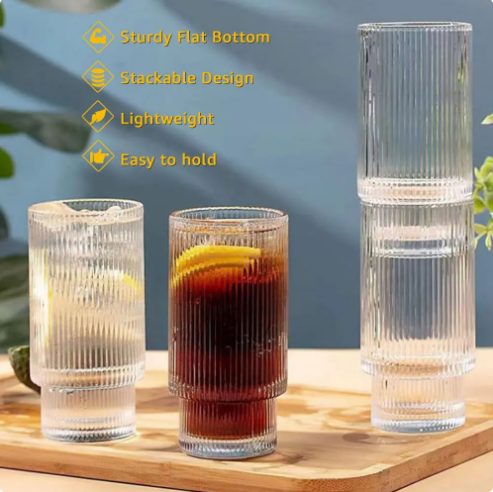 Coffee Glass Cups Stackable Glassware Stripe Simple Transparent Cocktail Bar Beverages Soda Milk Juice Drink Mugs Cup Drinkware