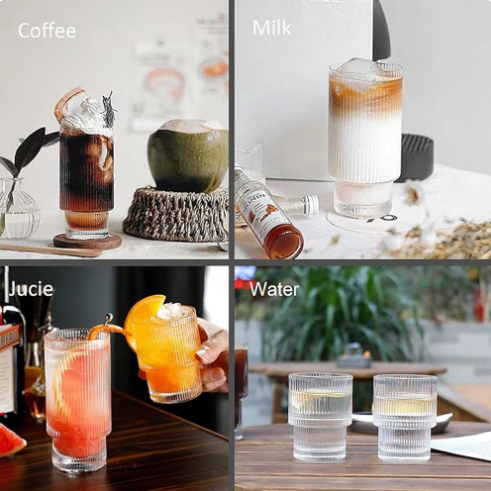 Coffee Glass Cups Stackable Glassware Stripe Simple Transparent Cocktail Bar Beverages Soda Milk Juice Drink Mugs Cup Drinkware