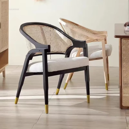 Designer Rattan Dining Chairs Leisure Wood chair for Living Room Nordic Dining Room Furniture Japanese Kitchen Backrest Armchair