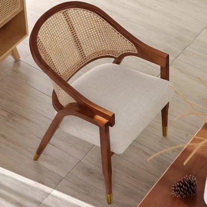 Designer Rattan Dining Chairs Leisure Wood chair for Living Room Nordic Dining Room Furniture Japanese Kitchen Backrest Armchair