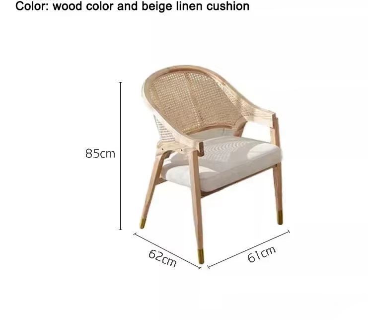 Designer Rattan Dining Chairs Leisure Wood chair for Living Room Nordic Dining Room Furniture Japanese Kitchen Backrest Armchair