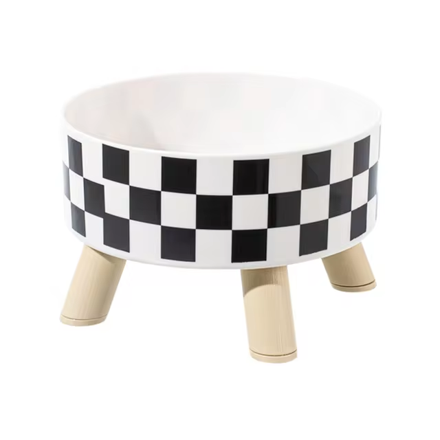 Black And White Polka Dot Checkerboard Pattern Cat Bowl Small Dog Bowl Plastic PP Pet Bowl Universal For Cats And Dogs