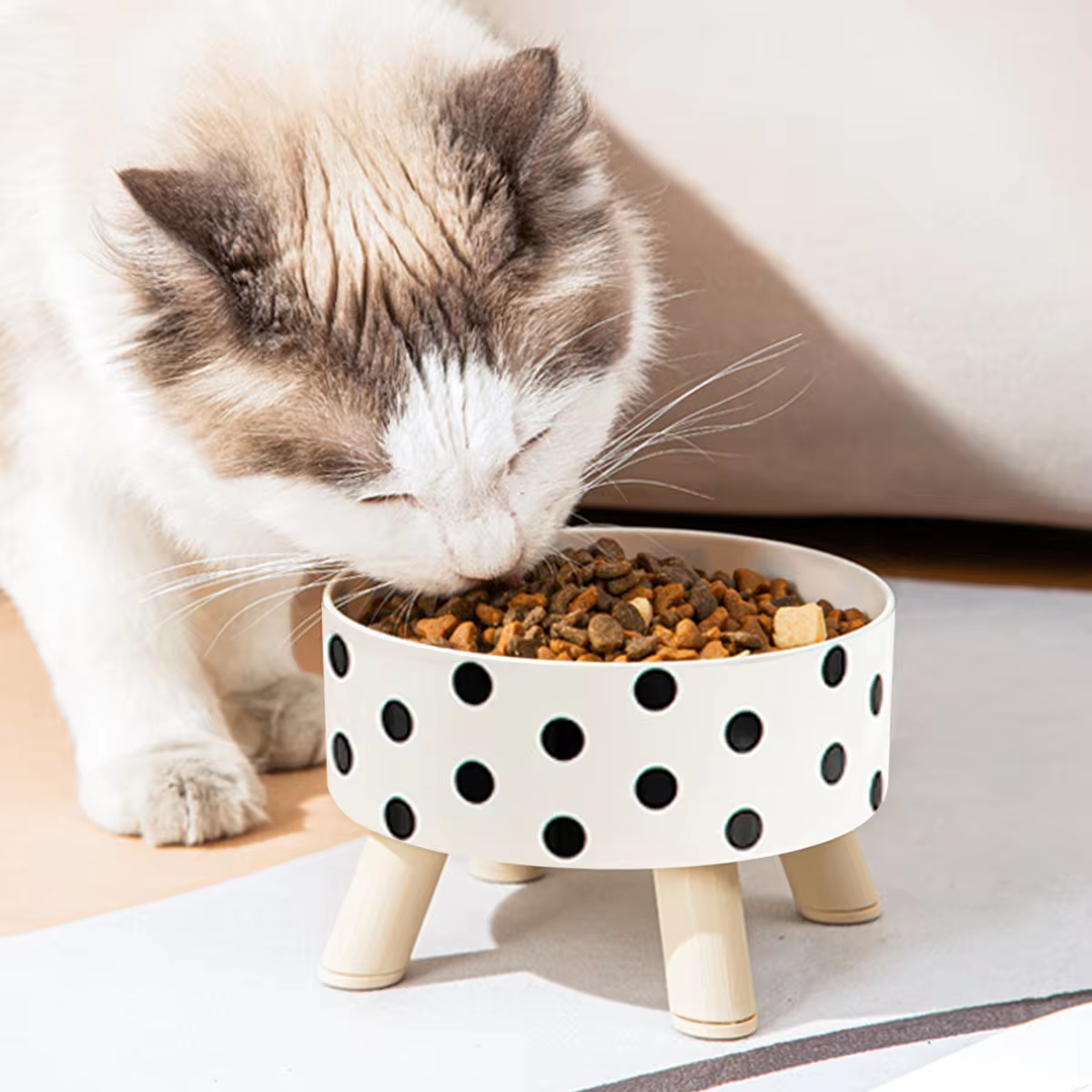 Black And White Polka Dot Checkerboard Pattern Cat Bowl Small Dog Bowl Plastic PP Pet Bowl Universal For Cats And Dogs