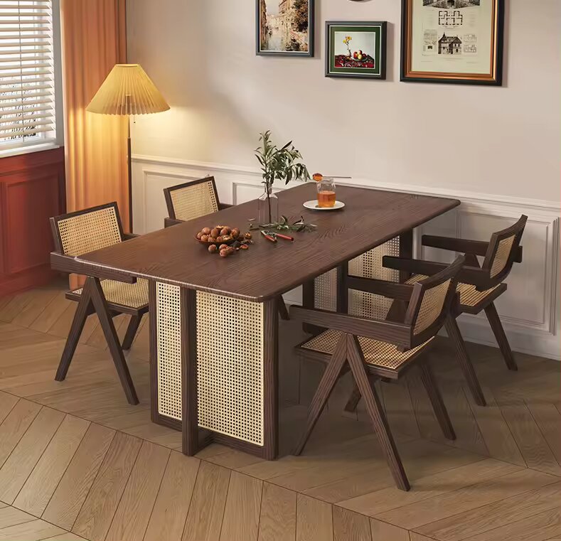 Simeona Wooden Rattan Dining Table