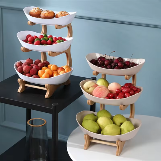 Three Layer Table Plates Dinnerware Wooden Kitchen Fruit Bowl with Floors Partitioned Dish Snack Candy Cake Stand Salad Bowl