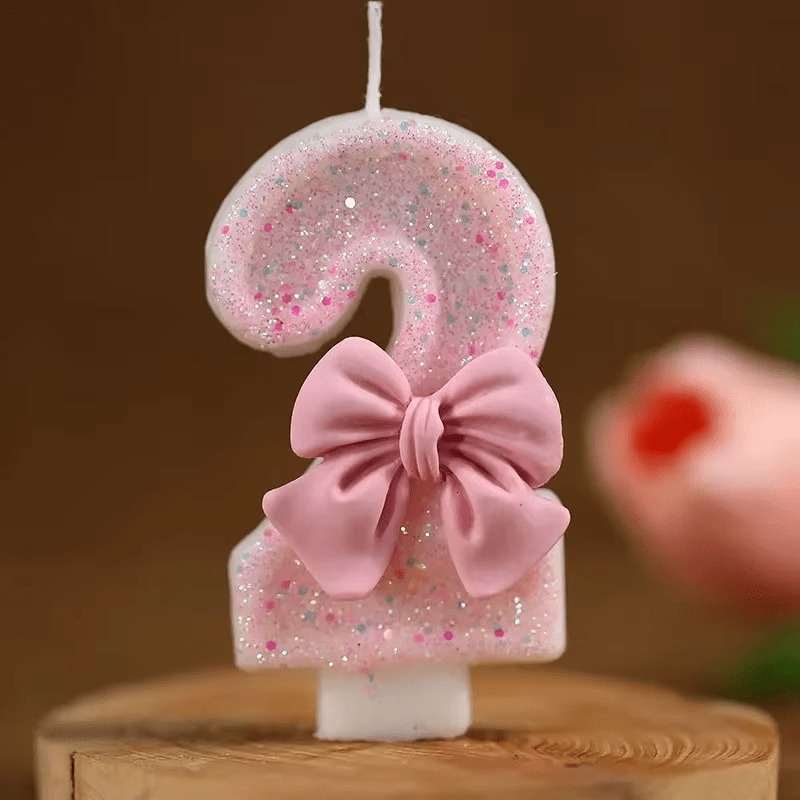 Cute Pink Bow 3D Number Cake Candles for Birthday Party Decorations Birthday Decoration Cake Decorating Tools