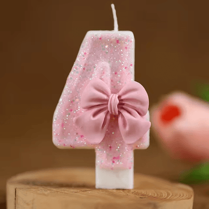 Cute Pink Bow 3D Number Cake Candles for Birthday Party Decorations Birthday Decoration Cake Decorating Tools