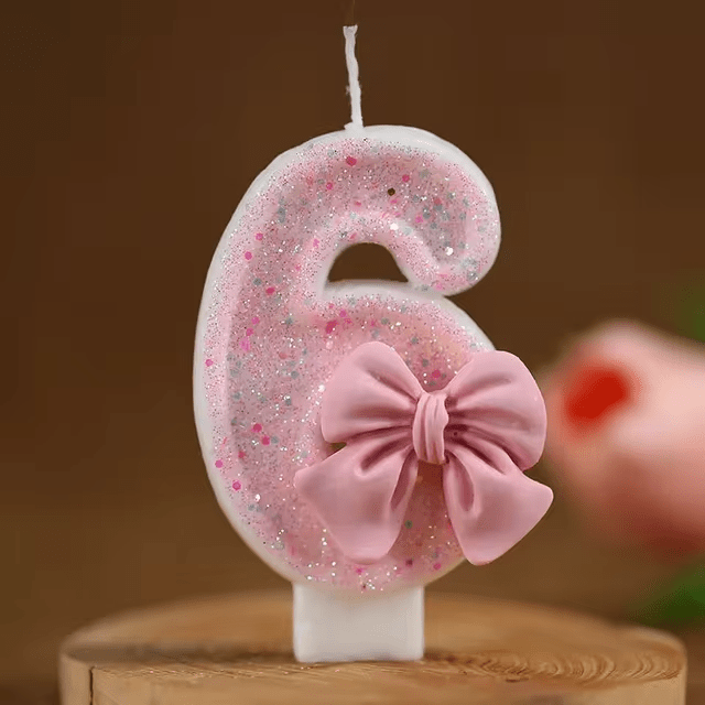 Cute Pink Bow 3D Number Cake Candles for Birthday Party Decorations Birthday Decoration Cake Decorating Tools