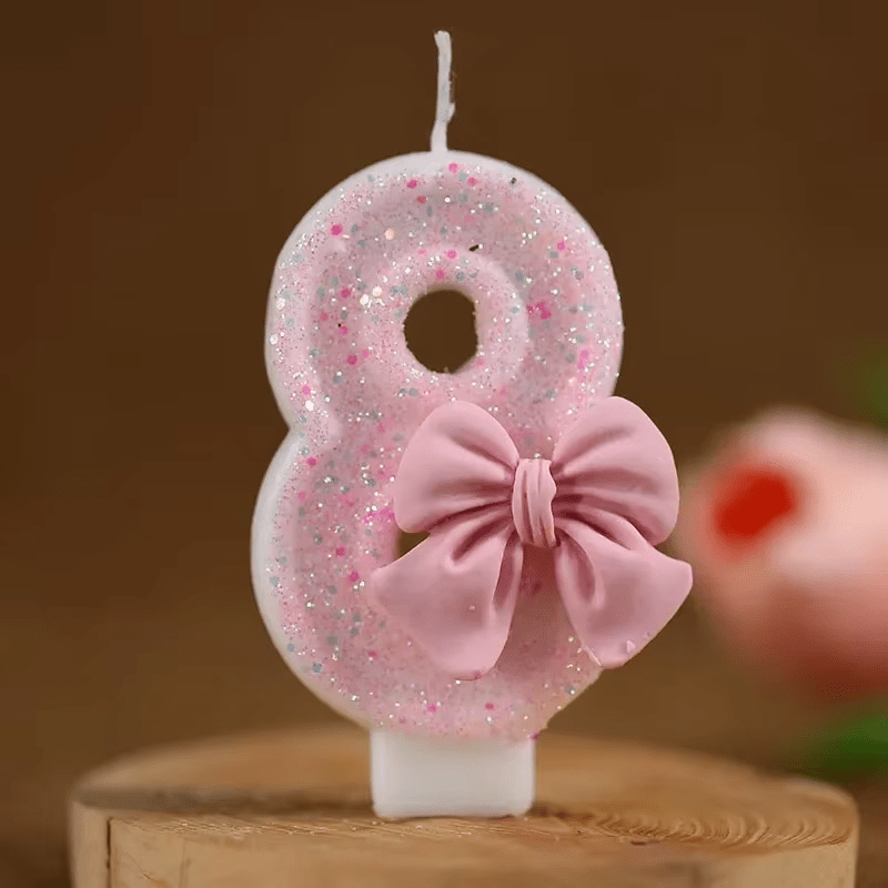 Cute Pink Bow 3D Number Cake Candles for Birthday Party Decorations Birthday Decoration Cake Decorating Tools