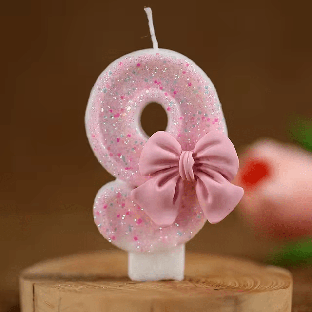 Cute Pink Bow 3D Number Cake Candles for Birthday Party Decorations Birthday Decoration Cake Decorating Tools