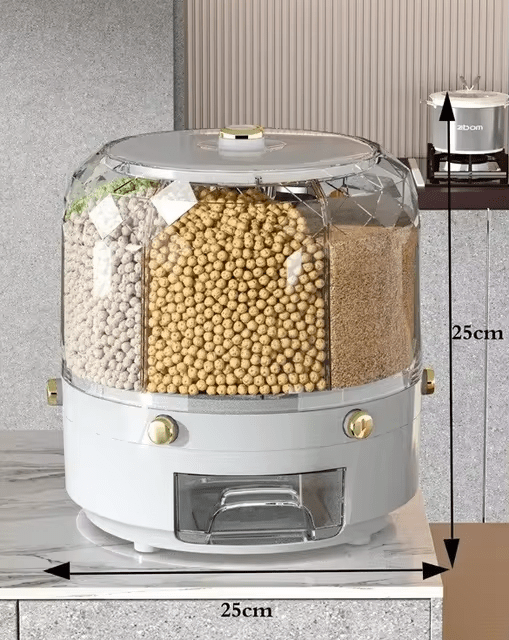 360 Degree Rotating Rice Dispenser Sealed Dry Cereal Grain Bucket Dispenser Moisture-proof Kitchen Food Container Storage Box