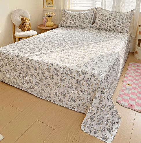 100% Cotton Flat Sheet Pillowcase Floral Style Bed Sheet Set Skin-friendly Bed Linen Adults Kids Flat Bedsheets 300TC