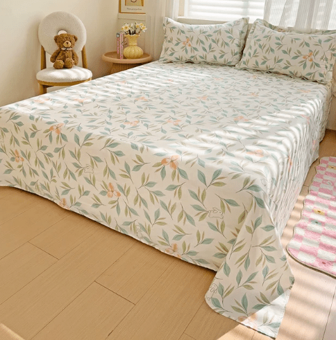 100% Cotton Flat Sheet Pillowcase Floral Style Bed Sheet Set Skin-friendly Bed Linen Adults Kids Flat Bedsheets 300TC