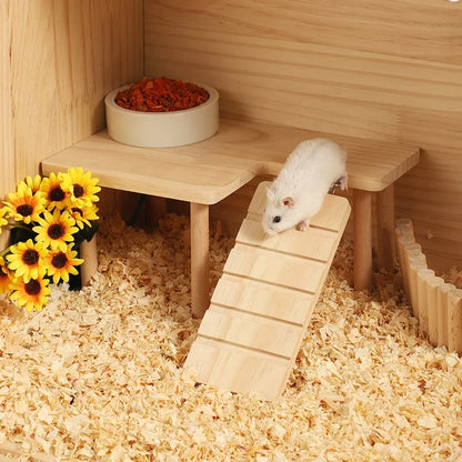 Small Animal Wooden Toys L Shape M Shape Guinea Pig Hamster Natural Platform And Ladder