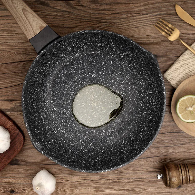 Amelia Grey Frying Pan with Wooden Handle